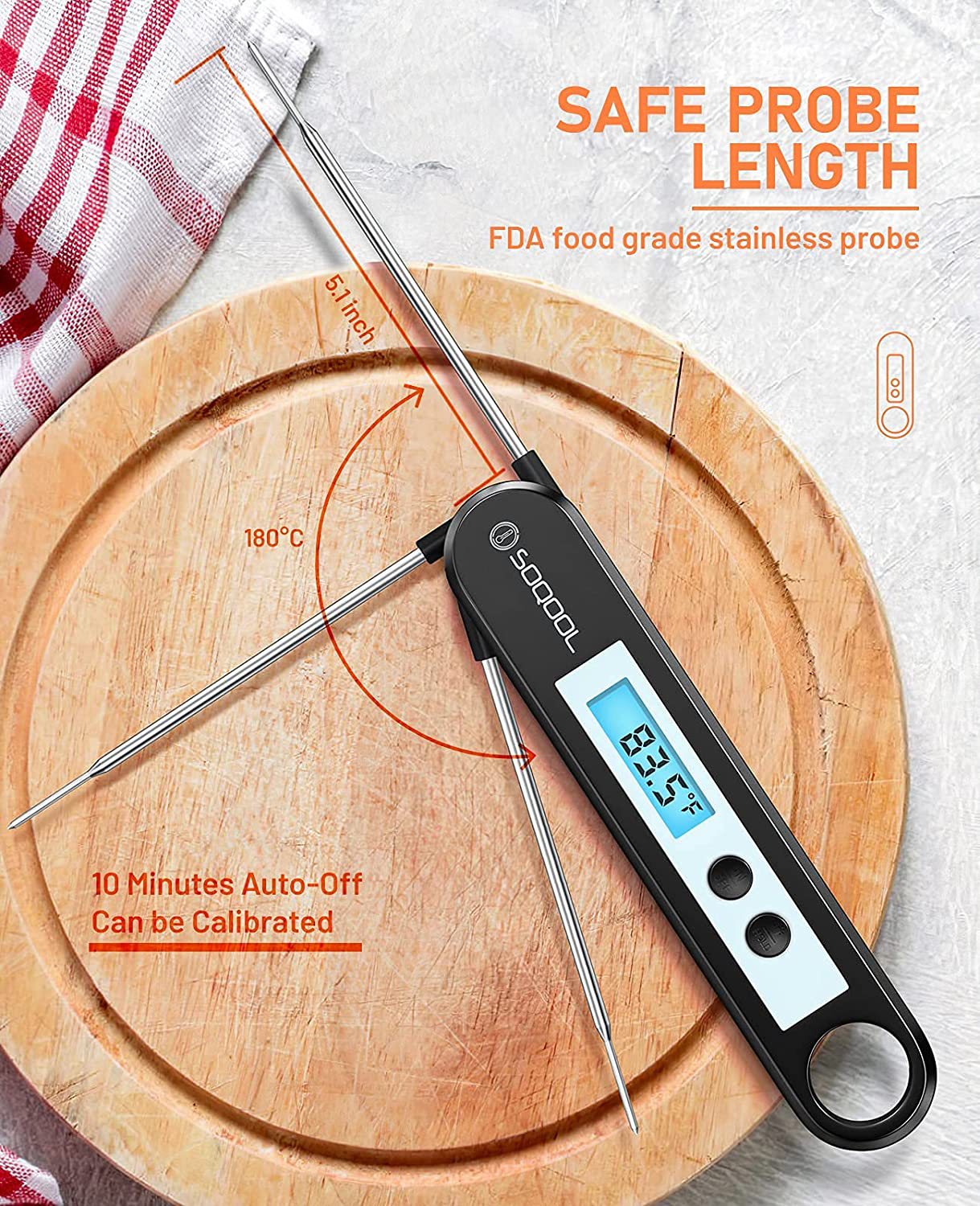 Meat Thermometer[Upgraded 2021], Candy and Food Thermometer for Cooking, SOQOOL Digital Instant Read Meat Thermometer for Kitchen Oil Deep Fry BBQ Grill, Folding Probe Backlight & Calibration Function