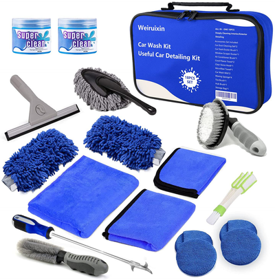 Car Wash kit,18Pcs Car Cleaning Kit For Exterior & Interior, Accessories -Cleaning Gel, Microfiber Cleaning Cloth, Wash Mitt, Duster, Microfiber Applicator ect, Ultimate Car Detailing kit (Blue)