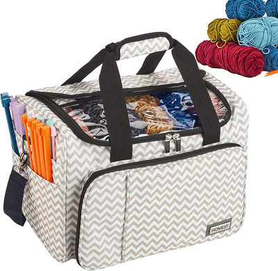 HOMEST Yarn Storage Bag, Large Organizer for Crochet Hooks, Needles, Yarn Skeins and Accessories, Knitting Tote with Removable Inner Dividers, Ripple (Patent Pending)
