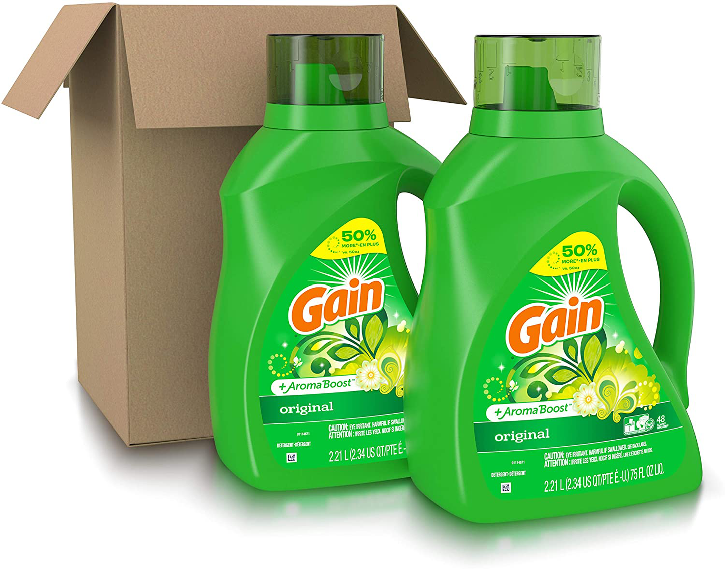 Gain Laundry Detergent Liquid Plus Aroma Boost, Original Scent, HE Compatible, 96 Loads Total, 75 Fl Oz (Pack of 2)