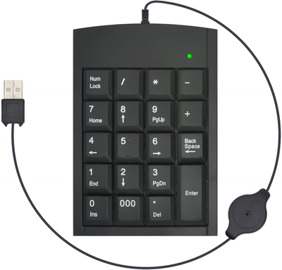 19 Keys Numeric Keypad, Retractable USB Cord Financial Accounting Number Keyboard with 19 Keys for Mac Windows XP Laptop Desktop PC