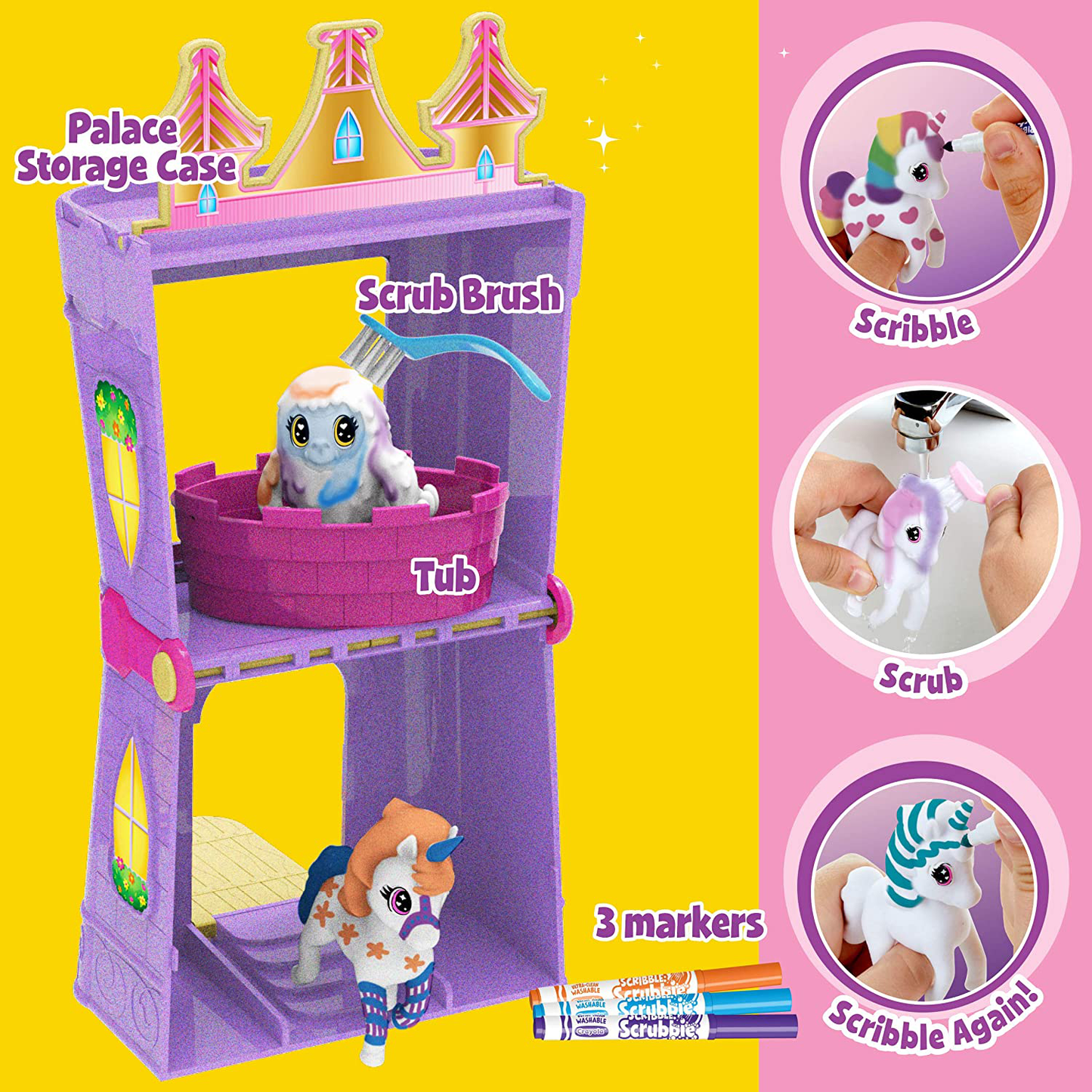 Crayola Scribble Scrubbie Peculiar Pets, Palace Playset with Unicorn and Yeti Kids Toys, Gift for Girls & Boys, Ages 3, 4, 5, 6