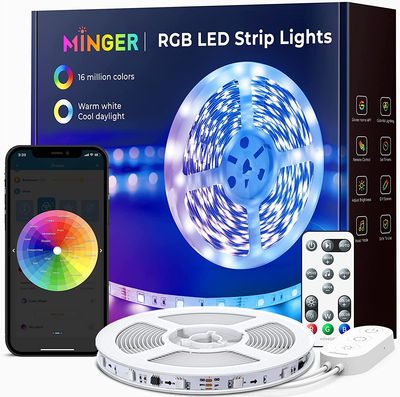 LED Strip Lights Bluetooth, Music Sync LED Lights with App Phone, Remote, Control Box, RGB Color Changing Lights with 64 Scenes Modes, DIY for Room, Bedroom, Kitchen, TV, Office, Party