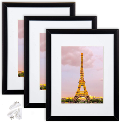 upsimples 11x14 Picture Frame Set of 3,Made of High Definition Glass for 8x10 with Mat or 11x14 Without Mat,Wall Mounting Photo Frame Natural