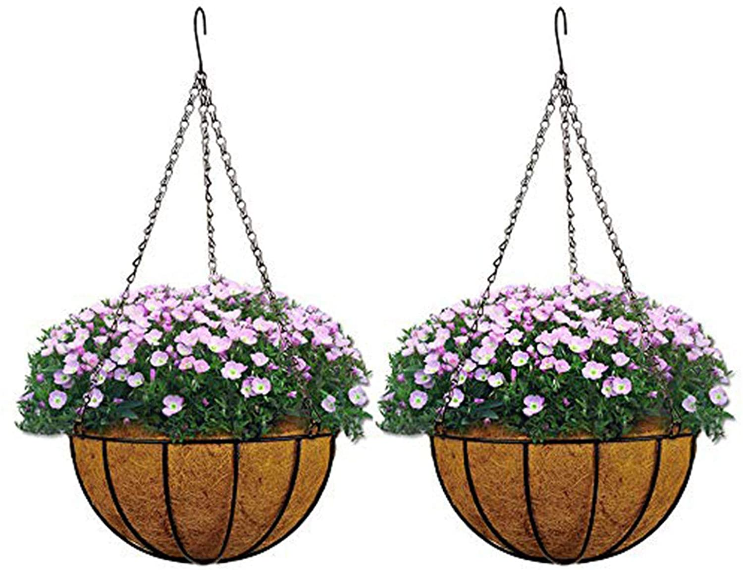 2 Pack Metal Hanging Planter Basket with Coco Coir Liner Wall Mount Wire Plant Holder for Indoor Outdoor Garden Porch and Balcony