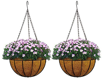 2 Pack Metal Hanging Planter Basket with Coco Coir Liner Wall Mount Wire Plant Holder for Indoor Outdoor Garden Porch and Balcony