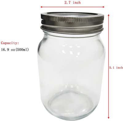 TAIKMD Glass Regular Mouth Mason Jars, 16 oz Glass Jars with Silver Metal Airtight Lids For Meal Prep, Food Storage (1 Pack, 16 oz)