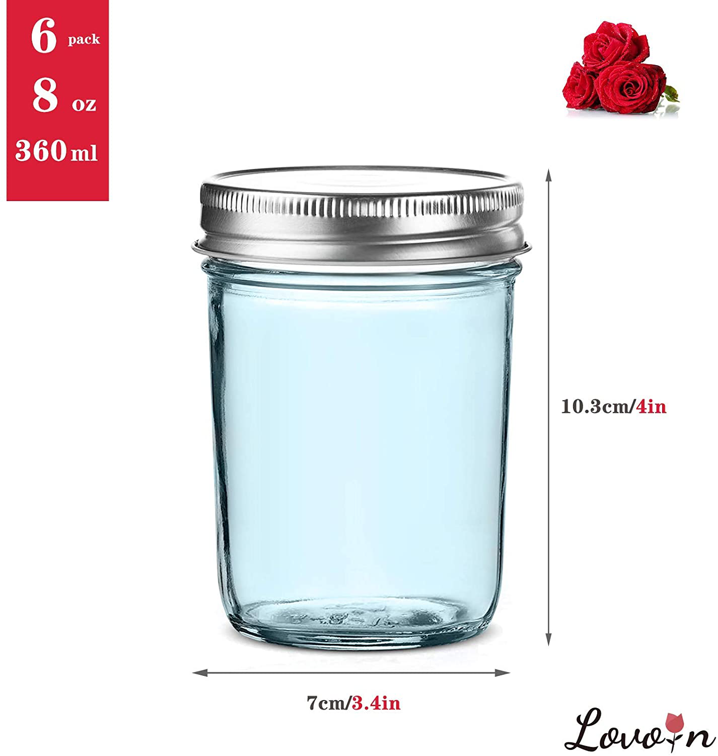 LovoIn 12 Pack 12 oz Glass Jars with Silver Metal Airtight Lids, Fashioned Mason Jars for Jams, Jellies, Fruit Syrups, Body Milk, Pizza Sauce - Blue