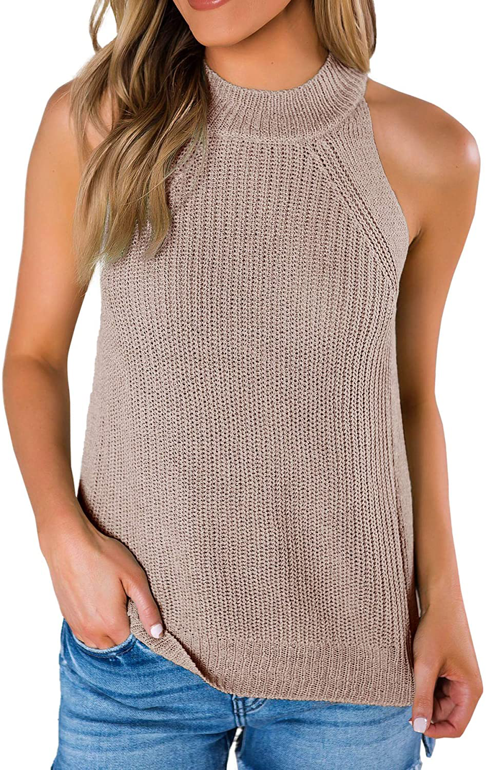 SySea Womens Summer Loose Knit Shirts Sleeveless Halter Neck Sweater Tank Tops