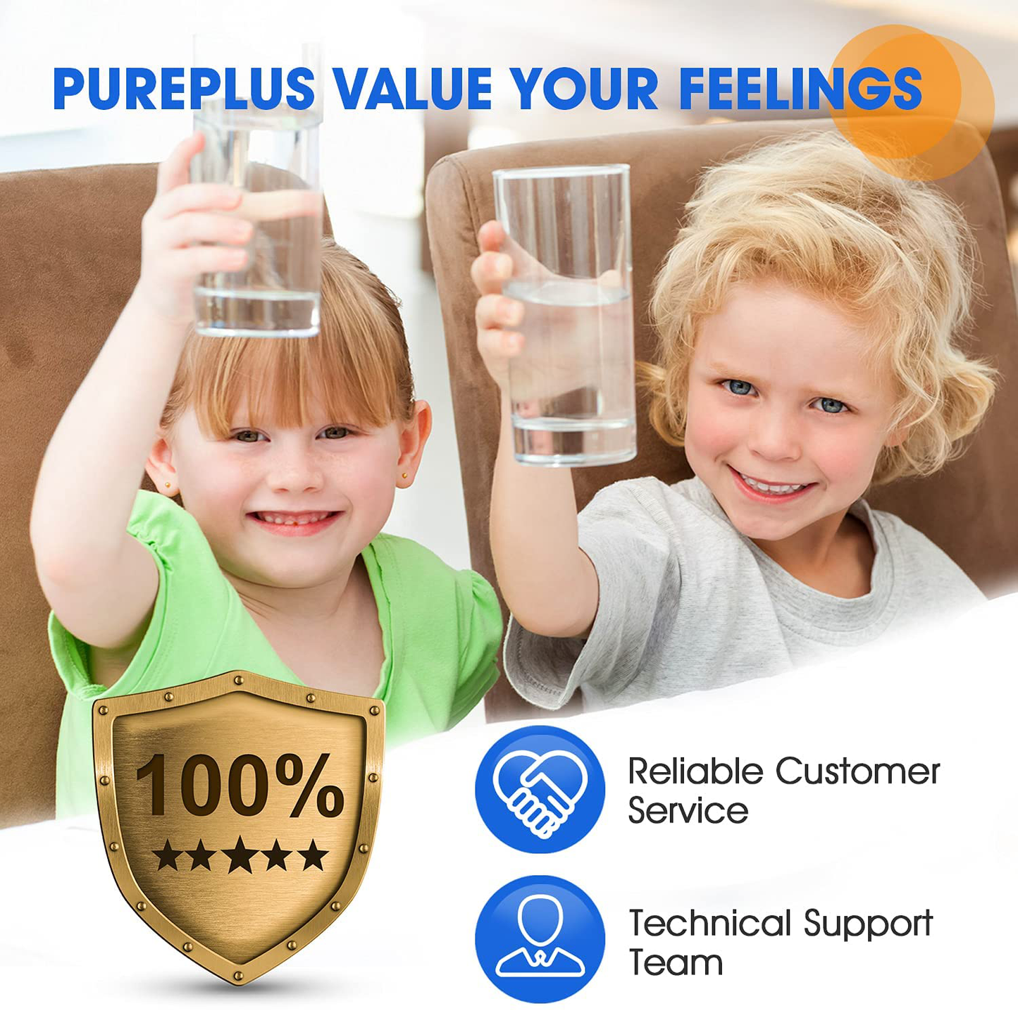 PUREPLUS 5 Micron 10" x 2.5" Whole House Sediment Home Water Filter Cartridge Replacement for Any 10 inch RO Unit, Culligan P5, Aqua-Pure AP110, Dupont WFPFC5002, CFS110, WHKF-GD05, PP10-05, 4Pack