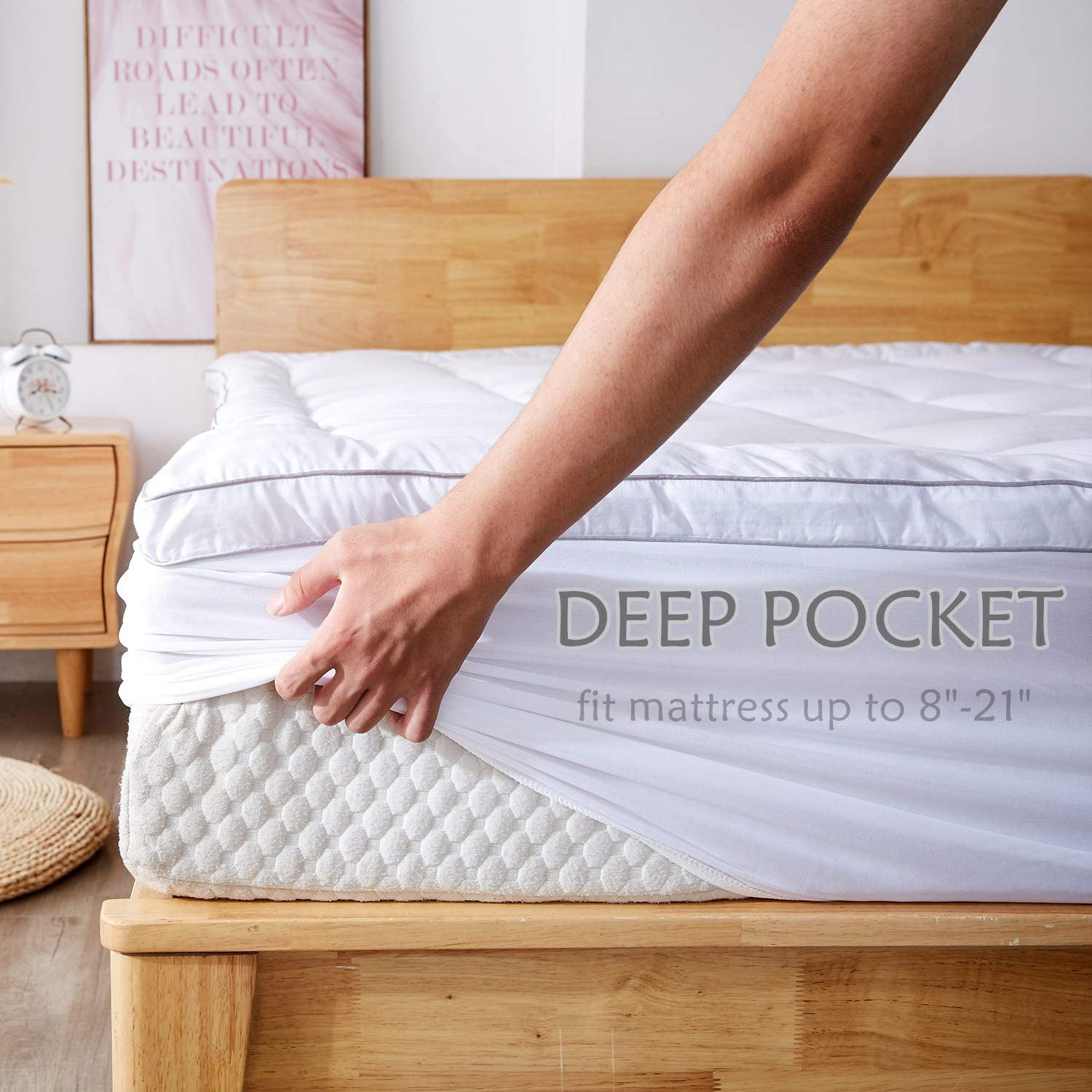 WhatsBedding 2 Inch Thick Mattress Topper with 400T 100% Cotton Cover, Cal-King Mattress Pad with Down Alternative Filled (8-21" Fitted Deep Pocket)