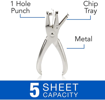 Swingline 1 Hole Punch, Single Hole Puncher, 5 Sheet Capacity, Classic Office Paper Punch for Craft Paper, DIY Crafts, Perfect for Home Office School Supplies, Chrome (74005)