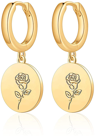 Month Flower Hoop Earrings for Women S925 Sterling Silver 18K Gold Plated Dangle Earrings Birth Floral Earrings for Women Girls Birthday Gifts