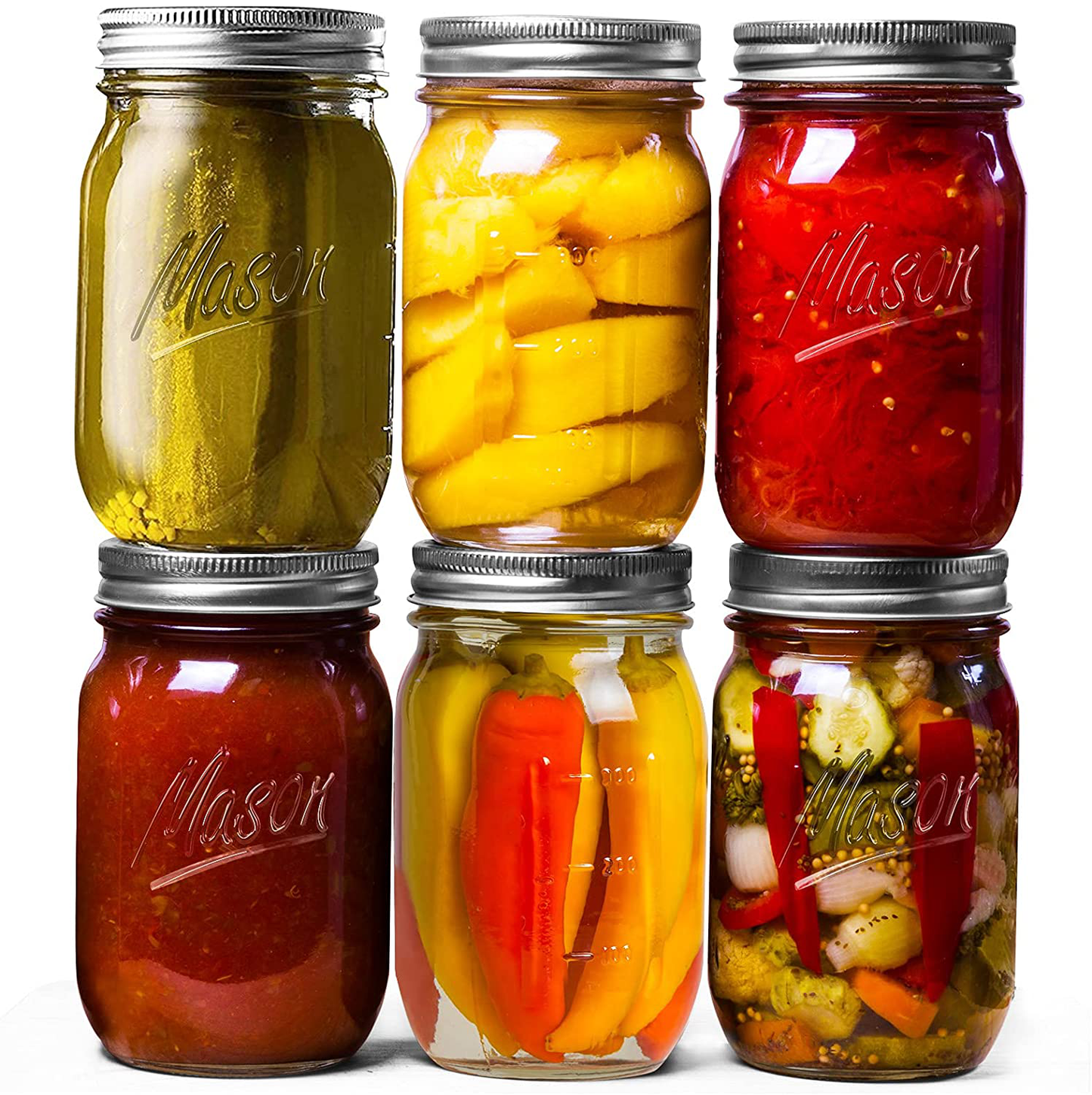 Mason Jars 16 oz (6 Pack), Regular Mouth Canning Jars with Lids and Bands,Glass Jars with Lids for Overnight Oats,Storing Food,Canning,Canning,Preserving, Jam,Jelly