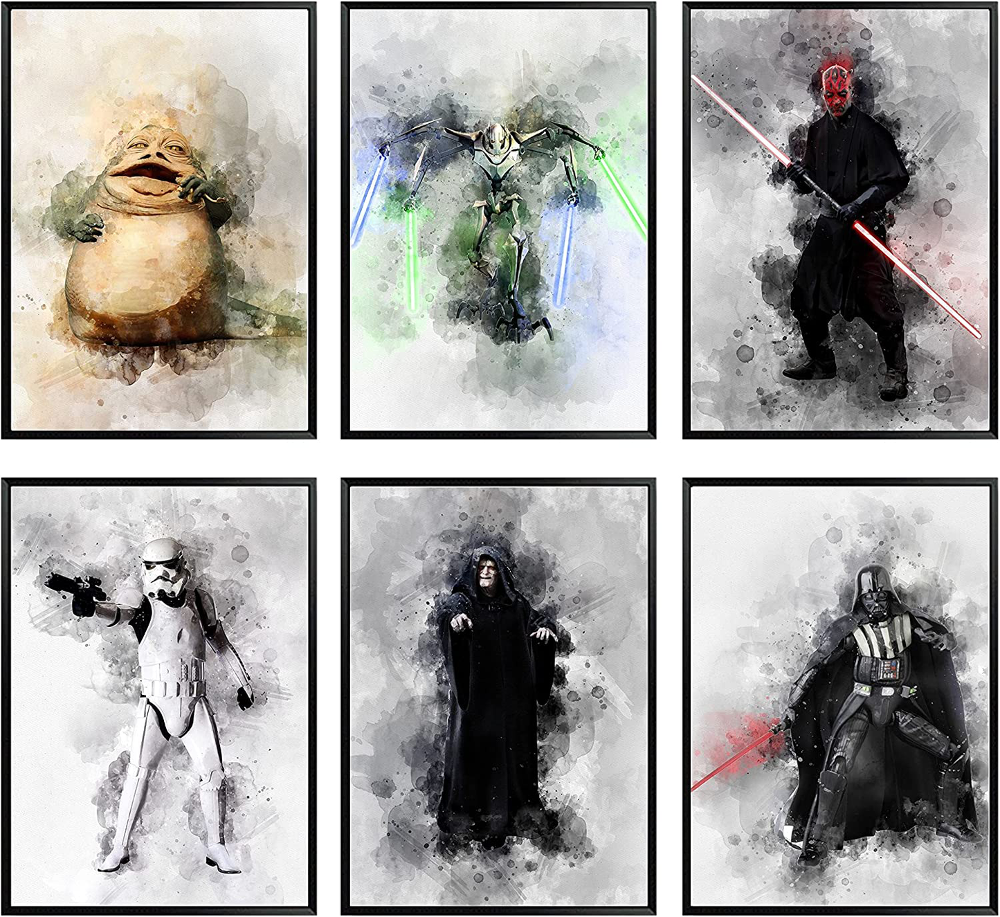 Star Wars Posters for Walls Villains – Unframed Set of 6 Characters, 8x10 Inch, Darth Maul Darth Siddious Storm Trooper General Grievous Jabba the Hutt Villain Pictures, Watercolor Wall Art for Boys, Teens Bedroom Living Bathroom Decor