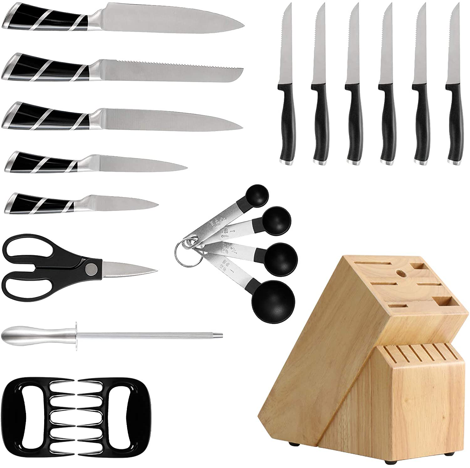 Knife Set, Rockindeer 20 Pieces Kitchen Knife Set with Block Wooden, Japan Stainless Steel Professional Ultra Sharp Boxed Chef Knife Set and Kitchen Tool Set