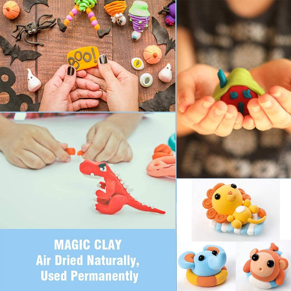 24 Colors Magic Air Dry Clay Playdough, Ultra Light Modeling Clay, Creative Art DIY Crafts Clay Dough with Tools as Great Present for Kids & Adults