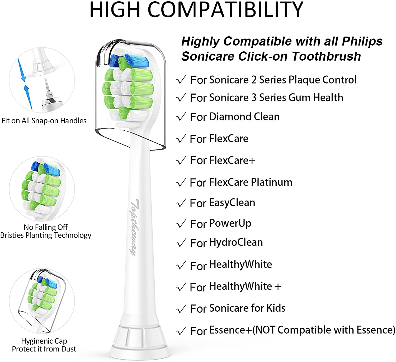 Toothbrush Replacement Heads  Compatible with Phillips Sonicare Diamondclean 4100 HX9033 Optimal Gum Health 2 Series Plaque Control C2 C3 W, Snap-on