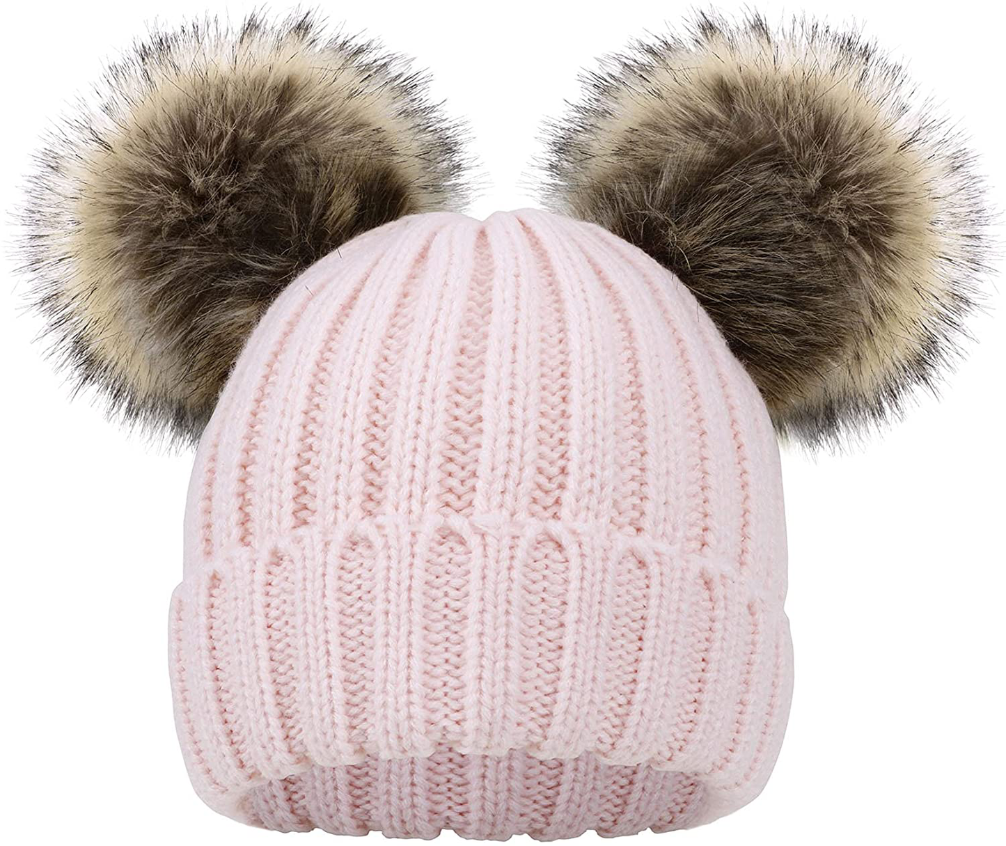 Simplicity Warm Kids Boys Girls Winter Hat with Pompom Ears Elastic Knitted Toddler Beanie Hats for Girls Boys