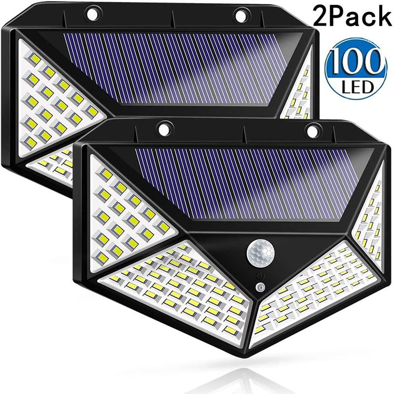 2 Pack 100 LED Solar Motion Sensor Outdoor Lights Outdoor with Wide Angle 