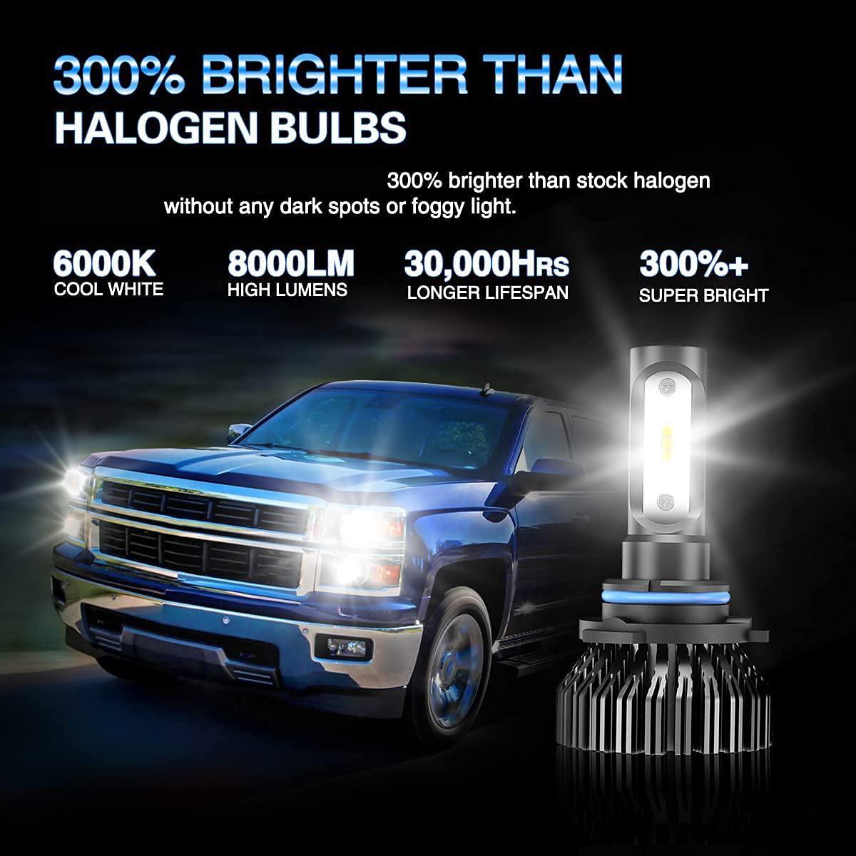 Marsauto 9006 LED Bulbs 8000LM 6000K, 300% Brightness, HB4 HB4U 9006XS LED Light Bulb, 12 CSP Chips Cool Bright, Pack of 2