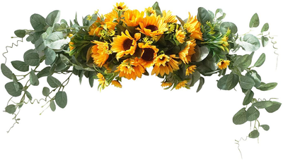 U'Artlines Floral Swag Artificial Flowers Sunflower Eucalyptus Wreath Handmade Garland for Mirror Home Wedding Party Door Tabletop Decoration(Swag, 31'' Sunflower)