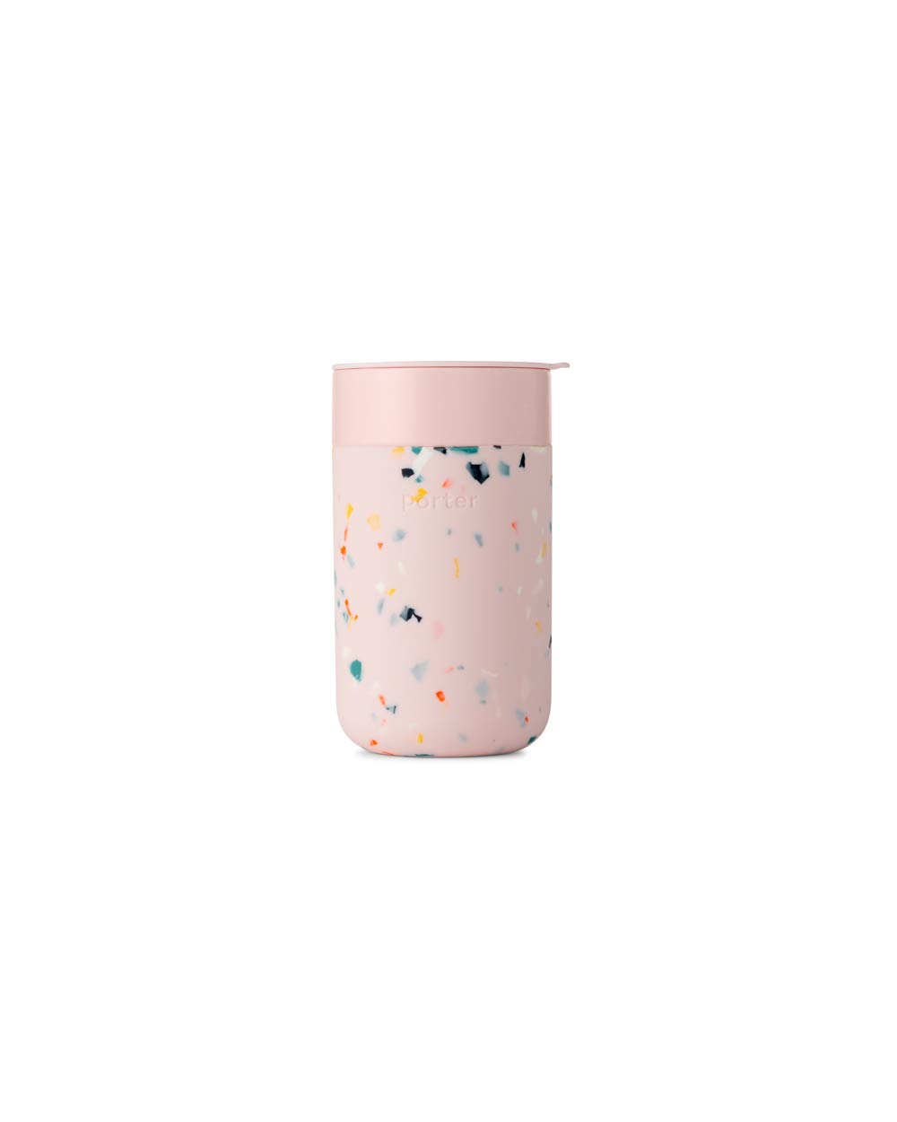 W&P Porter Ceramic Mug W/ Protective Silicone Sleeve, Blush 16 Ounces | On-The-Go | Reusable Cup for Coffee or Tea | Portable | Dishwasher Safe