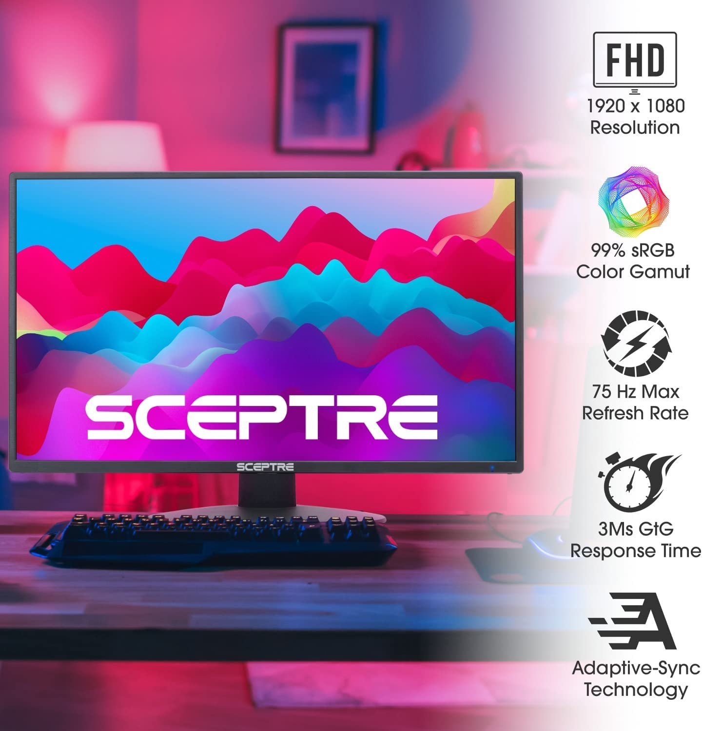 Sceptre E225W 22" Ultra Thin 75Hz 1080P LED Monitor 2X HDMI VGA Build-In Speakers, Metallic Black