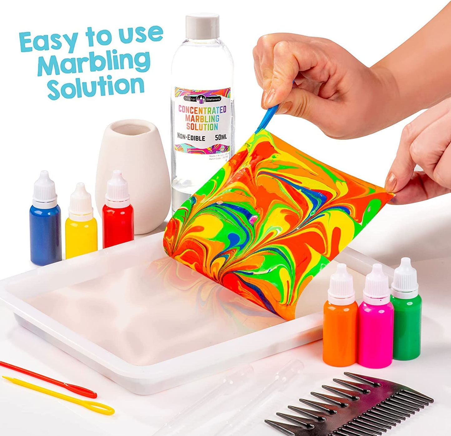 Original Stationery Rainbow Marbling Kit, Everything You Need in One Marble Painting Kit Kids to Make Marble Art and Craft Kids Will Love, Great Arts and Crafts for Girls and Rainbow Gifts for Girls