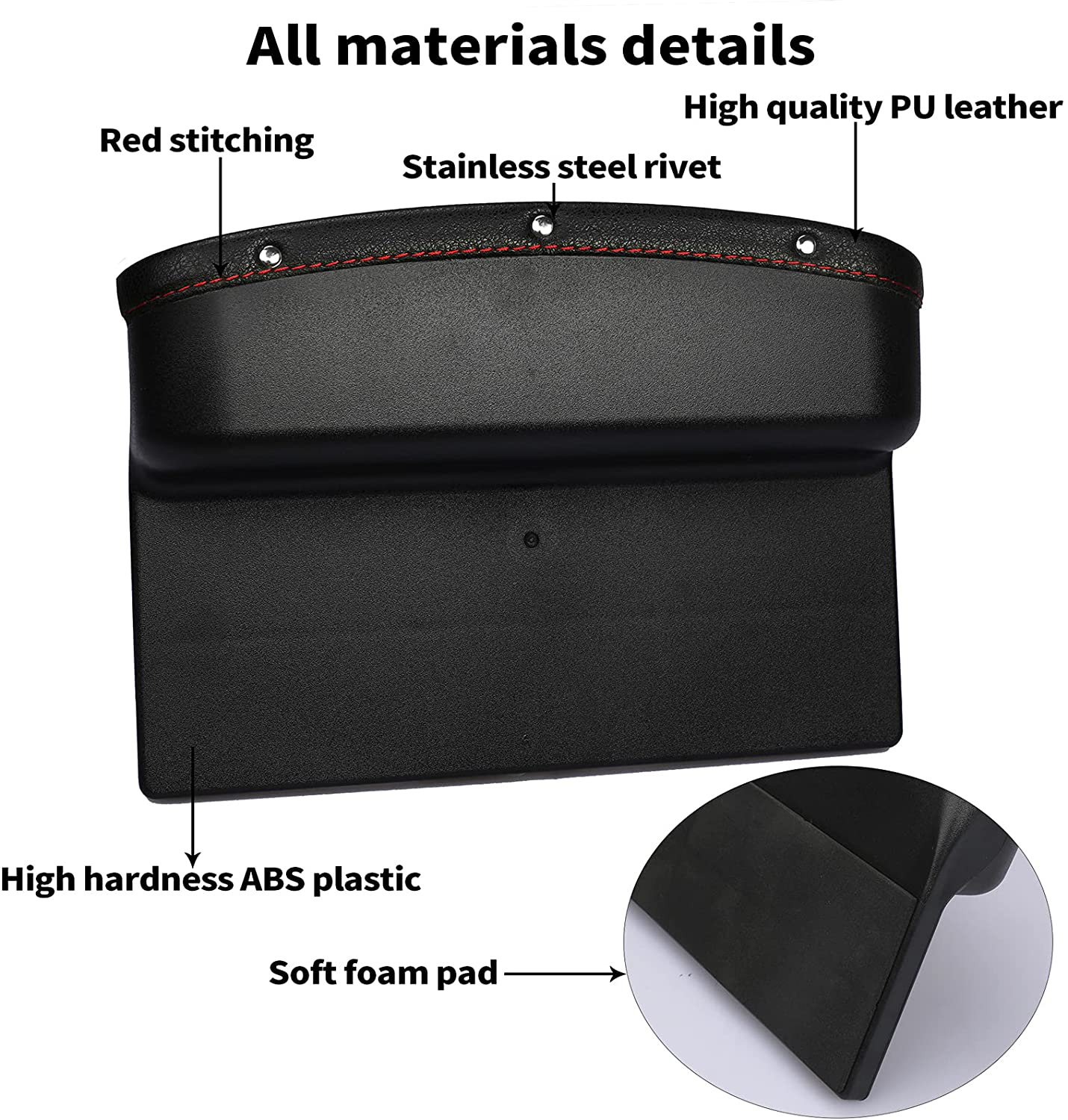 Car Seat Pockets PU Leather Car Console Side Organizer Seat Gap Filler Catch Caddy with Non-Slip Mat 9.2X6.5X2.1 Inch (2 Pack)