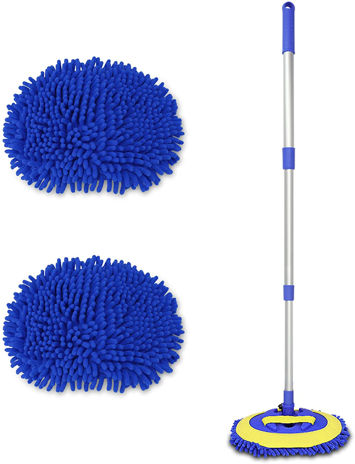 2 in 1 Chenille Microfiber Car Wash Brush Mop Mitt with 45" Aluminum Alloy Long Handle, Car Cleaning Kit Brush Duster, Not Hurt Paint Scratch Free Cleaning Tool Dust Collector Supply for Washing Truck