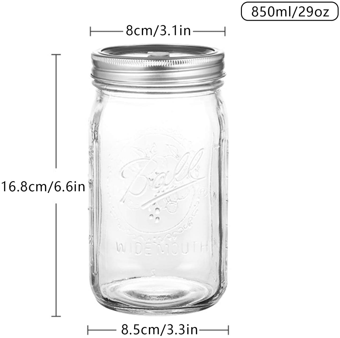 Set of 4 Mason Jars with Lids Wide Mouth Canning Glass Storage Jars for Food Coffee (480ML/16Oz)