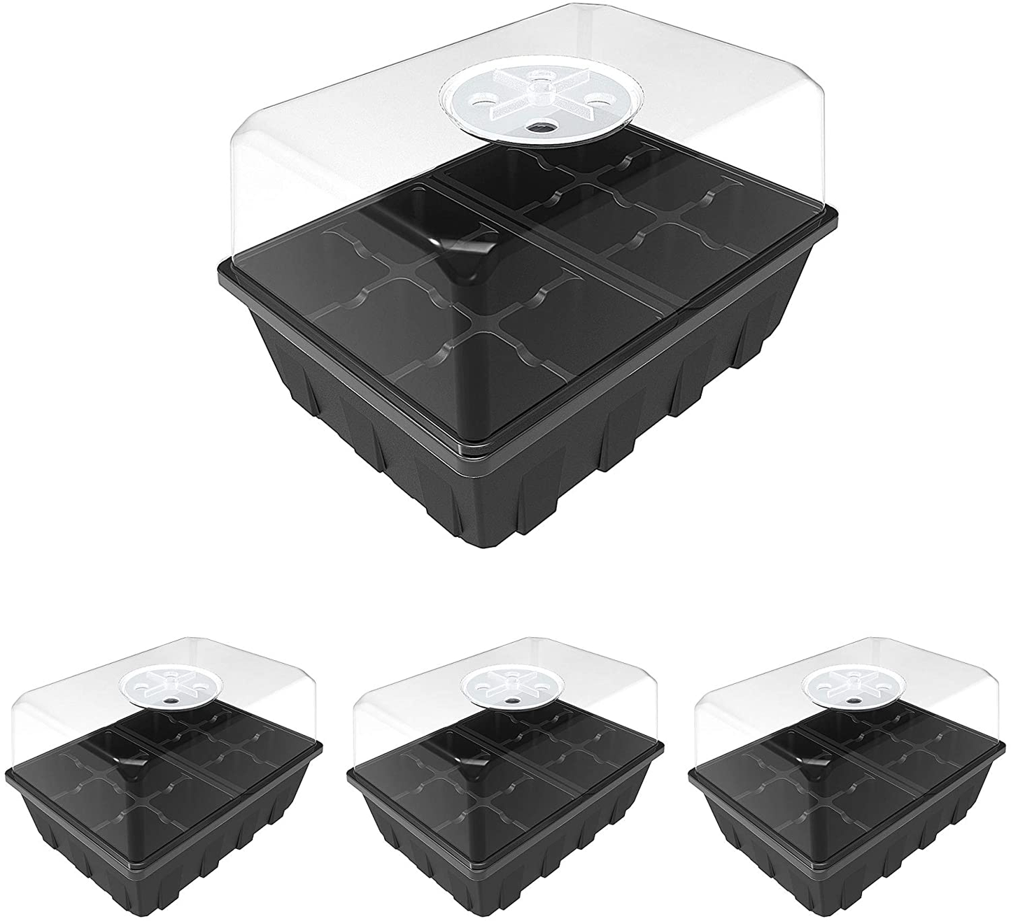 3 Pack-Set Garden Propagator Seed Tray Kits with 12 Cells Per Tray (36-Cells Total)