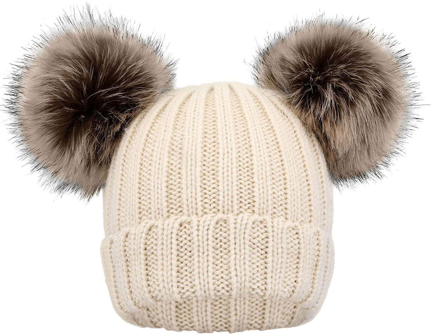 Simplicity Warm Kids Boys Girls Winter Hat with Pompom Ears Elastic Knitted Toddler Beanie Hats for Girls Boys