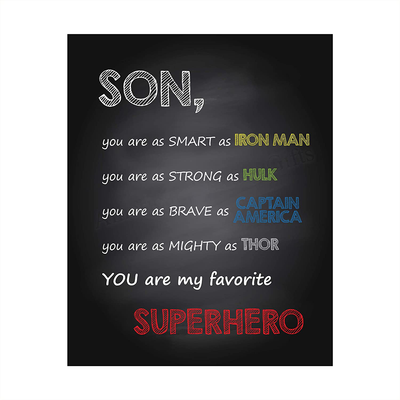 "Son-You Are My Favorite Superhero" Inspirational Wall Art Sign -8 x 10" Artistic Typographic Poster Print-Ready to Frame. Perfect Home-Kids Bedroom-Nursery Decor. Great Decoration for Marvel Fans!