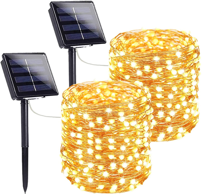 Extra-Long Solar String Lights Outdoor, 2-Pack Each 72FT 200 LED Super Bright Solar Lights Outdoor, Waterproof Copper Wire 8 Modes Solar Fairy Lights for Garden Patio Tree Party Wedding (Warm White)