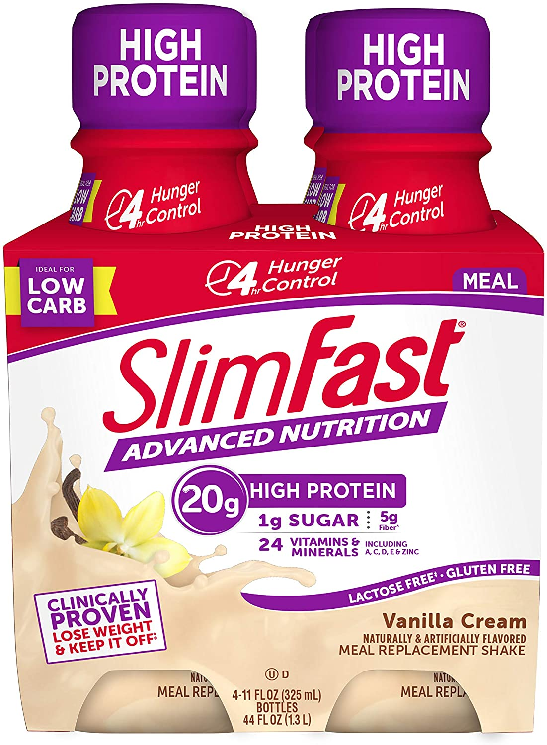Slimfast Advanced Nutrition High Protein Meal Replacement Shake, Vanilla Cream, 20G of Ready to Drink Protein, 11 Fl. Oz Bottle, 4 Count