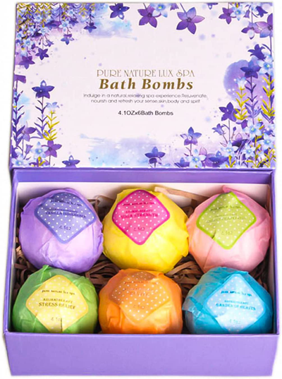 LuxSpa Bath Bombs Gift Set - The Best Ultra Bubble Fizzies with Natural Dead Sea Salt Cocoa and Shea Essential Oils, 6 x 4.1 oz, The Best Birthday Gift Idea for Her/Him, Wife, Girlfriend, Women