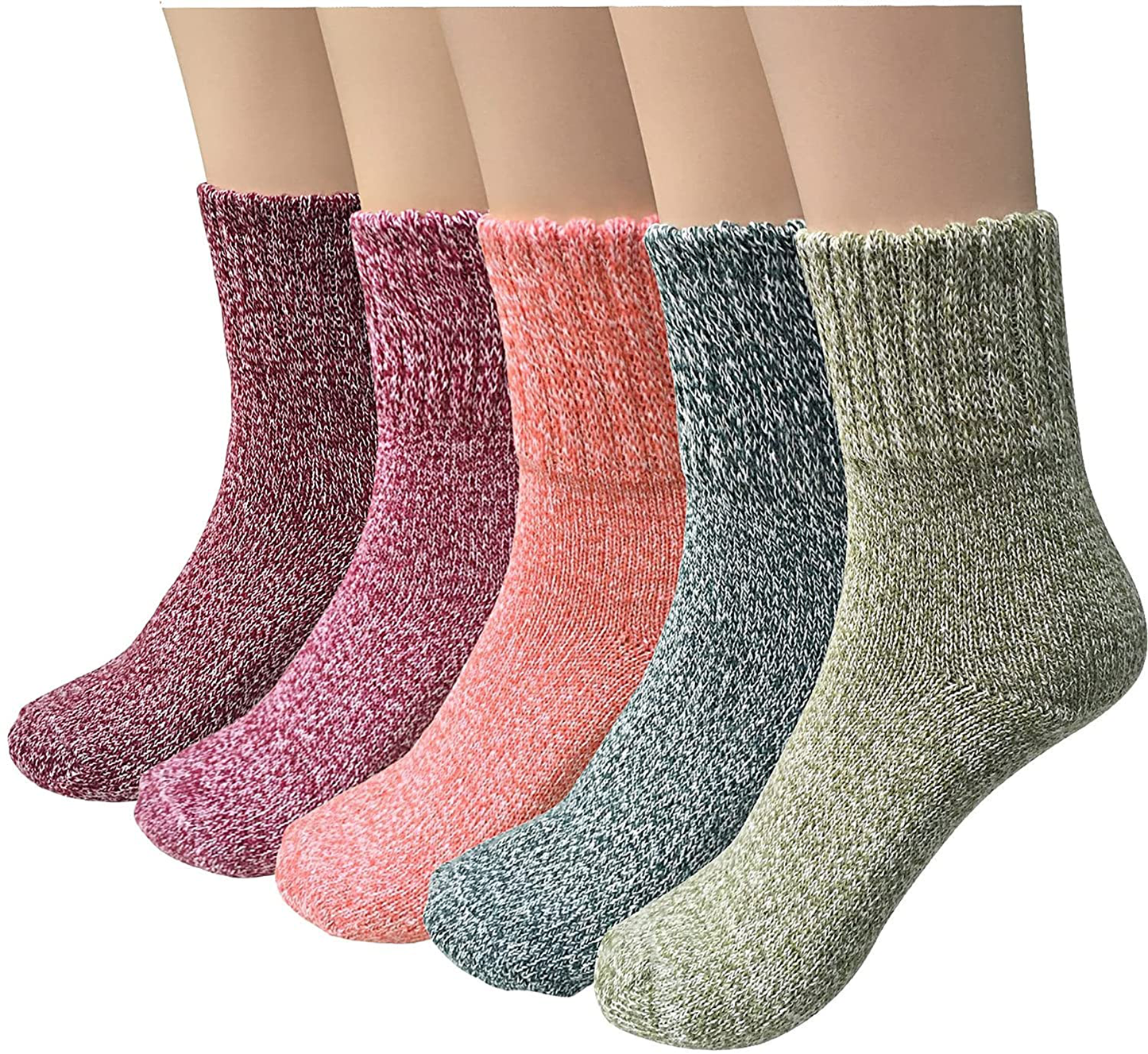 Womens Wool Socks, 5 Pairs Vintage Thick Knit Winter Warm Socks for Women Men Gifts