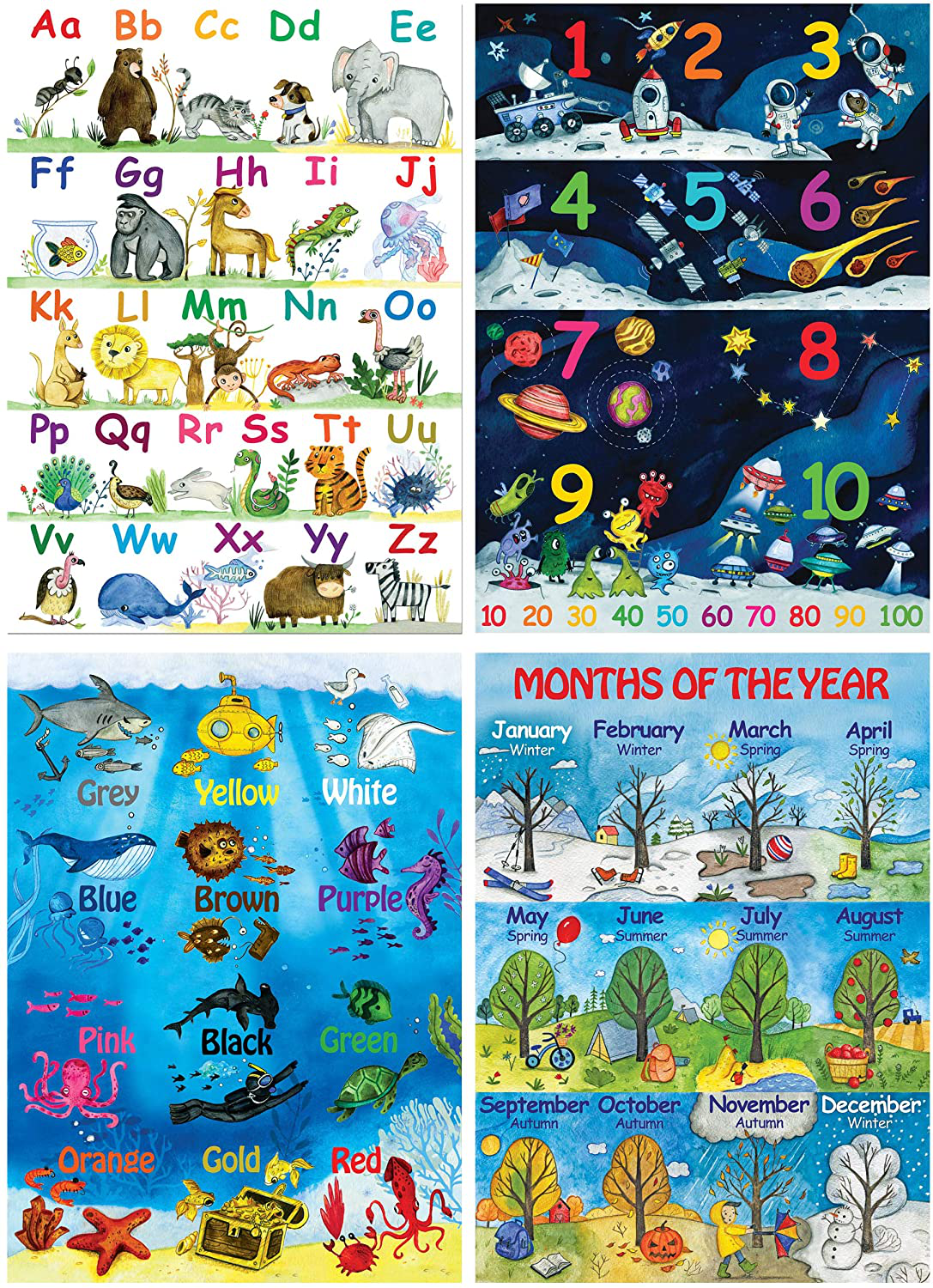 20 Educational Posters for Preschool Learning | Kindergarten Homeschool & Teacher Supplies | Classroom Decor Posters for Elementary, Daycare & Prek | Alphabet Poster, Kids Solar System & More | 11x16