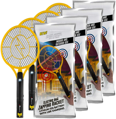 Beastron Bug Zapper Racket Electric Rechargeable Killer, 4 Pack Large Size, Yellow