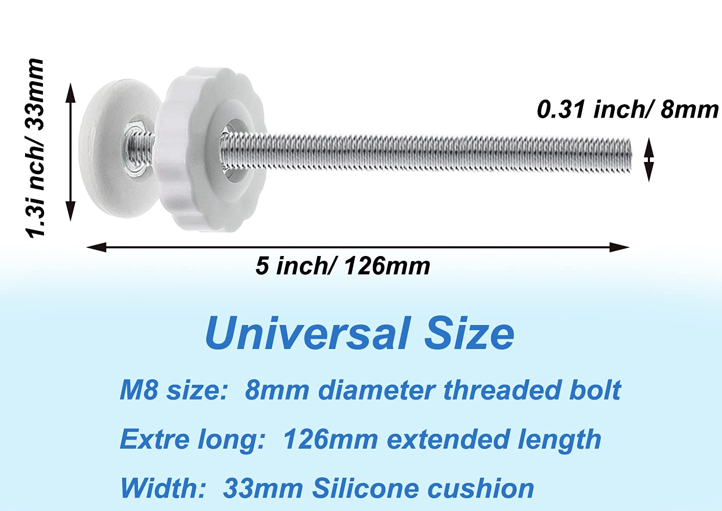 4Pcs Baby Gate Threaded Spindle Rod, M8 (8Mm) Replacement Bolt Part for Baby & Pet Pressure Mounted Safety Gates, Extra Long Baby Tension Gate Extender (White)