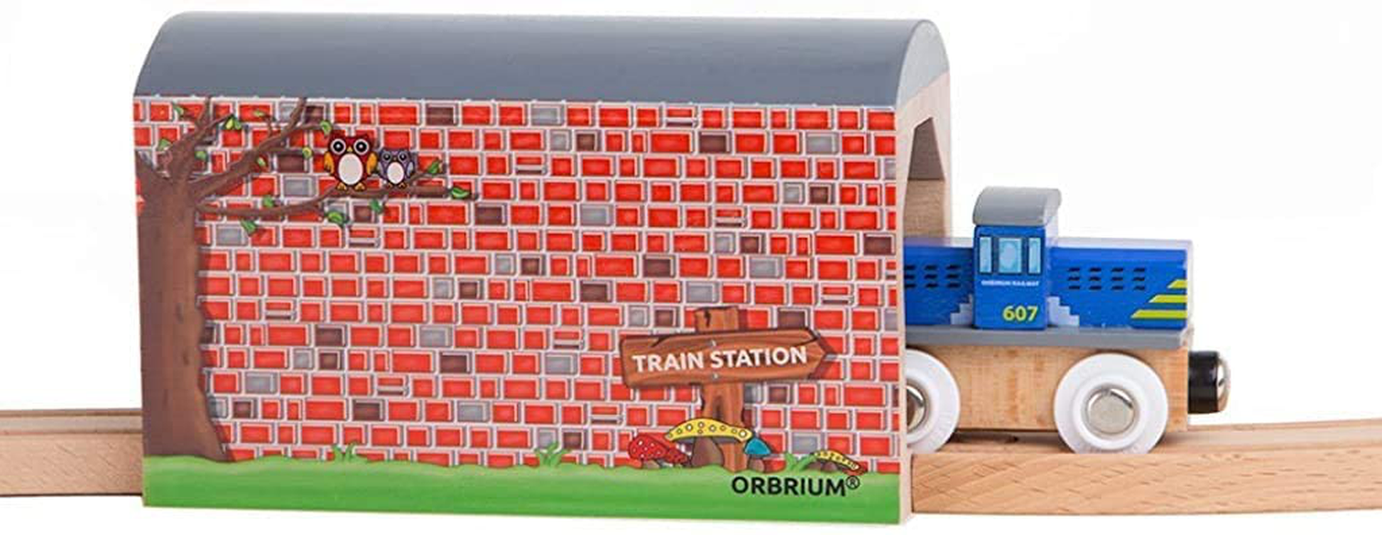 Orbrium Toys Large Wooden Train Tunnel for Wooden Railway Fits Thomas Brio Chuggington Melissa Doug Imaginarium