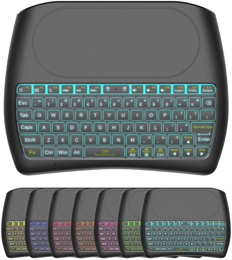 Mini Wireless Keyboard,D8 Mini Keyboard with Touchpad,Colorful Backlit Small Wireless Keyboard,Mini Handheld Remote Keyboard for Pc,Raspberry Pi 4, Android TV Box,Kodi,Windows 7 8 10