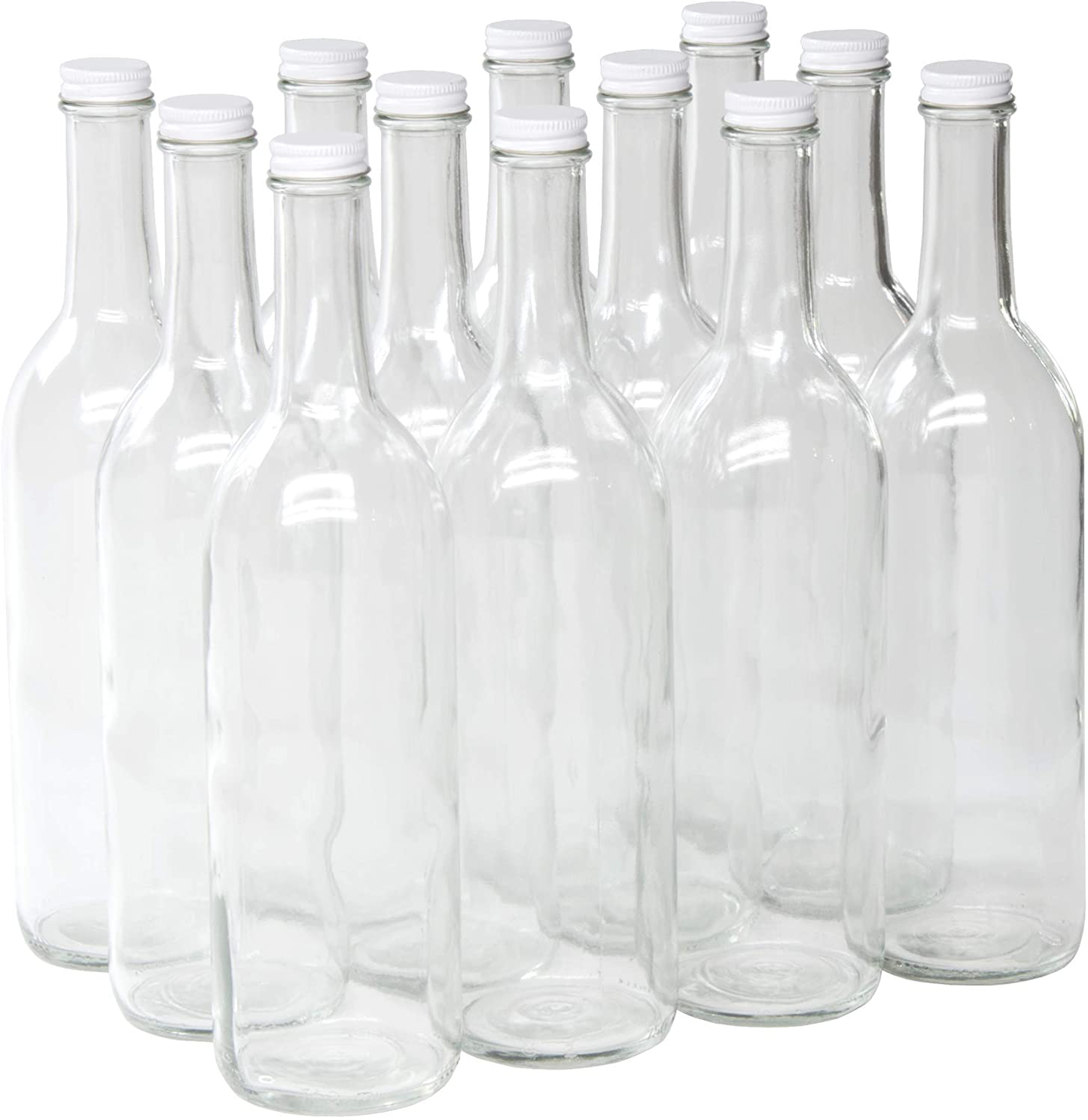 North Mountain Supply - W5CTCL-WT 750ml Clear Glass Bordeaux Wine Bottle Flat-Bottomed Screw-Top Finish (White Metal Lids)