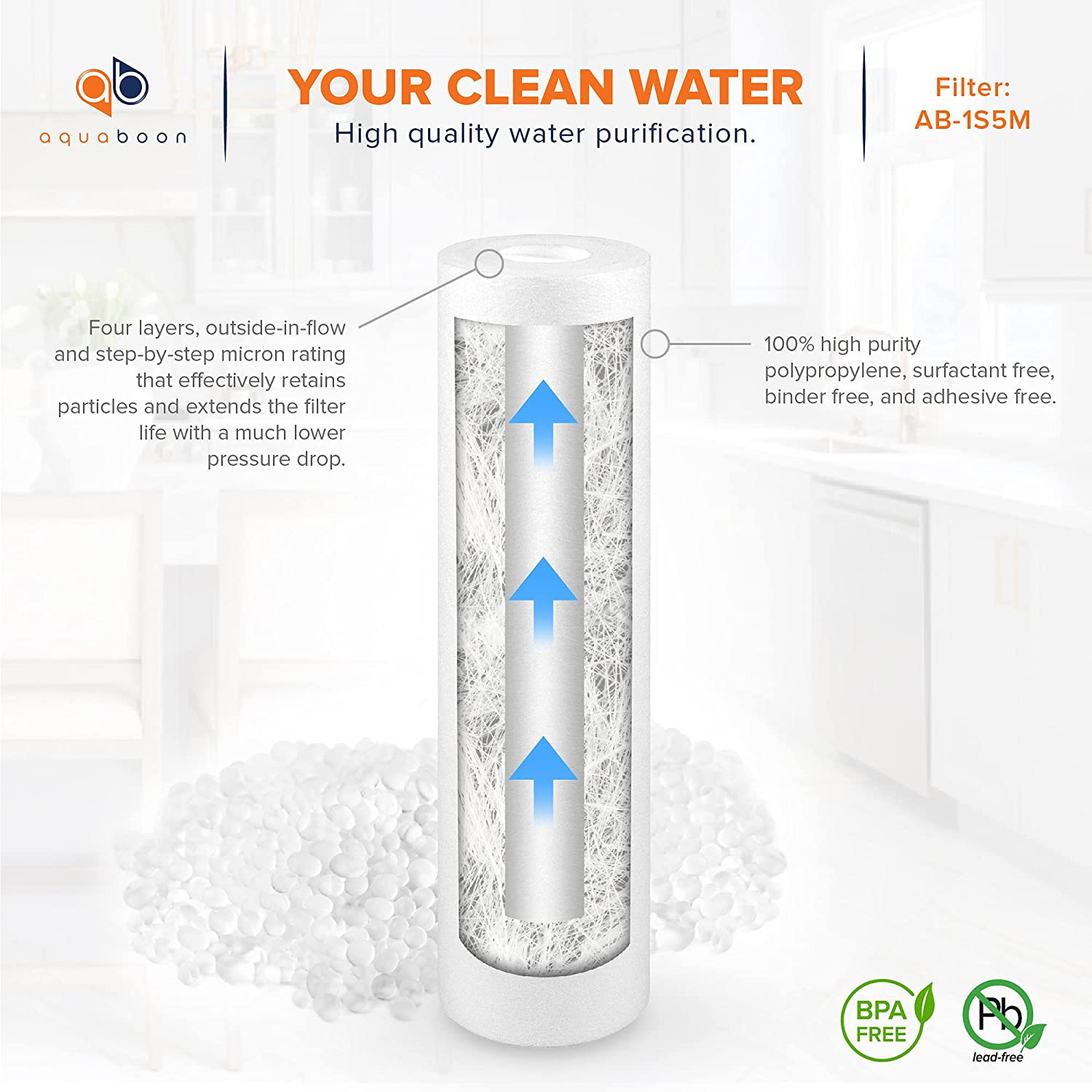 Aquaboon 6-Pack of 5 Micron 10" Sediment Water Filter Replacement Cartridge for Any Standard RO Unit | Whole House Sediment Filtration | Compatible with DuPont WFPFC5002, Pentek DGD series, RFC