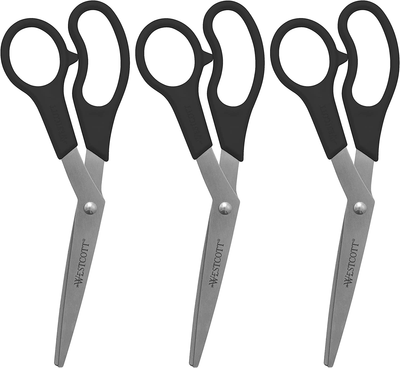 Westcott All Purpose Value Scissors, 8" Bent, Pack of 3, Black (13402)