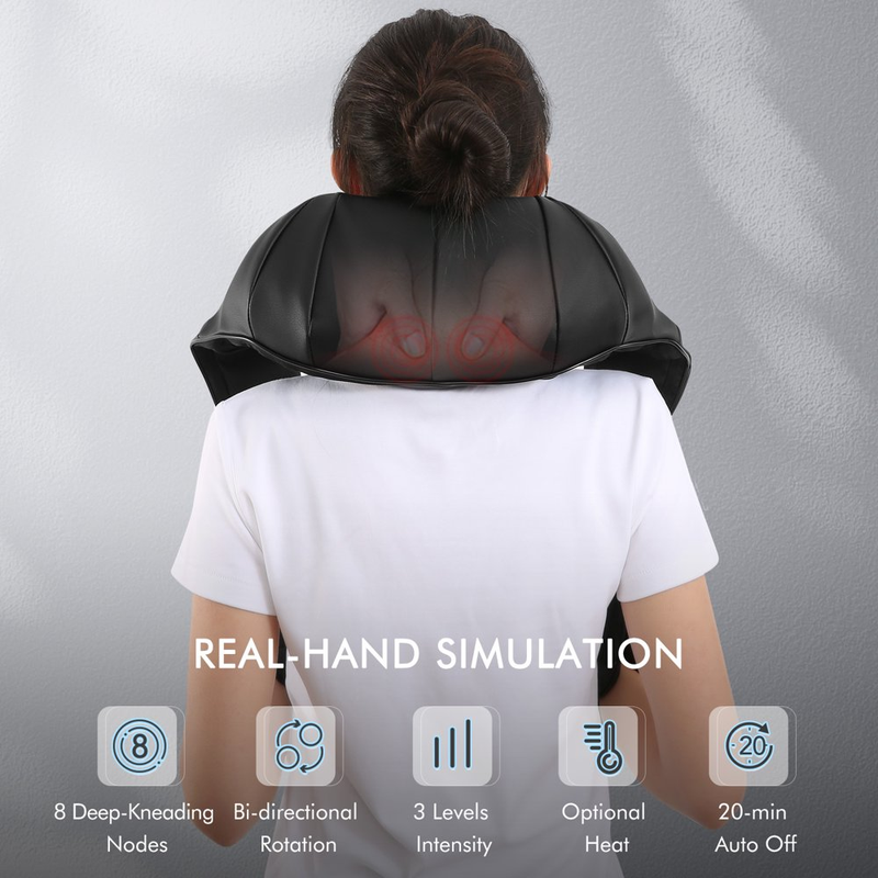 Neck and Shoulder Massager, 3D Deep Tissue Kneading Shiatsu Massager with Heat