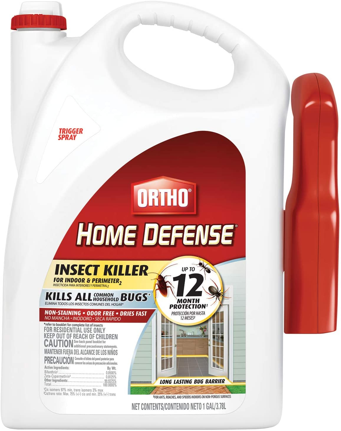 Ortho Home Defense Insect Killer for Indoor & Perimeter2: with Comfort Wand, Kills Ants, Cockroaches, Spiders, Fleas & Ticks, Odor Free, 1.1 Gal.