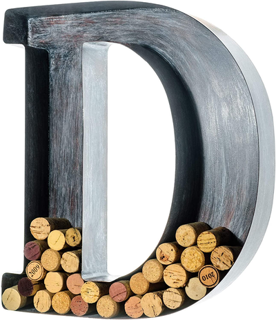 Wine Cork Holder - Metal Monogram Letter (D), Brushed Metal, Large | Wine Lover Gifts, Housewarming, Engagement & Bridal Shower Gifts | Personalized Wall Art | Home Décor